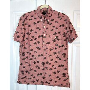 J.Crew Mens Pink Palm Tree Short Sleeve Button-Up Cotton Shirt Size L